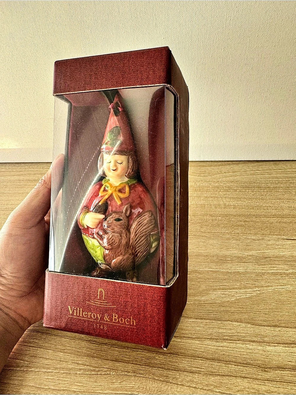 Vintage Villeroy & Boch Lady Gnome Squirrel Christmas Ornament Boxed